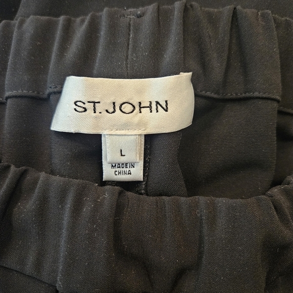 ST. JOHN black Pull-On Elastic Waistband Wide-Leg Pants L Office Career Pockets - Picture 6 of 8